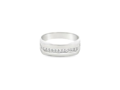 18K White Gold Men's Band with Channel-Set Natural Princess Cut Diamonds